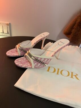 Dior Pink Logo-Print Stiletto Heels